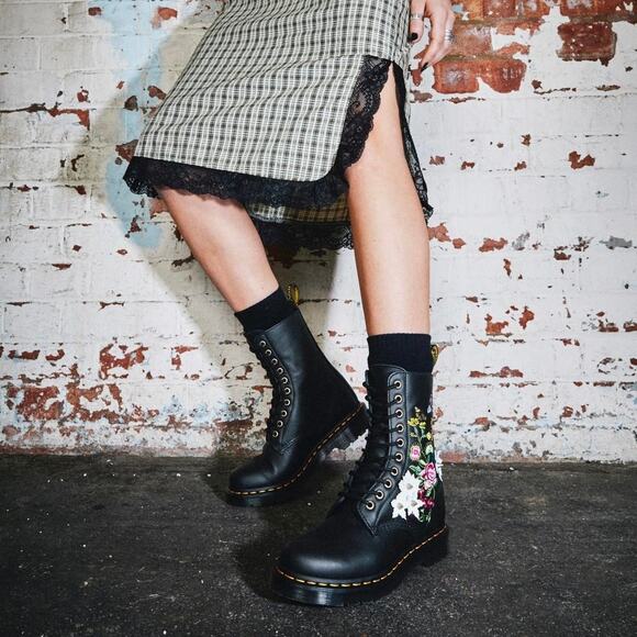 Dr. Martens 1490 Floral Bloom Leather Mid-Calf Combat Boots Women Size 7 - Picture 1 of 10